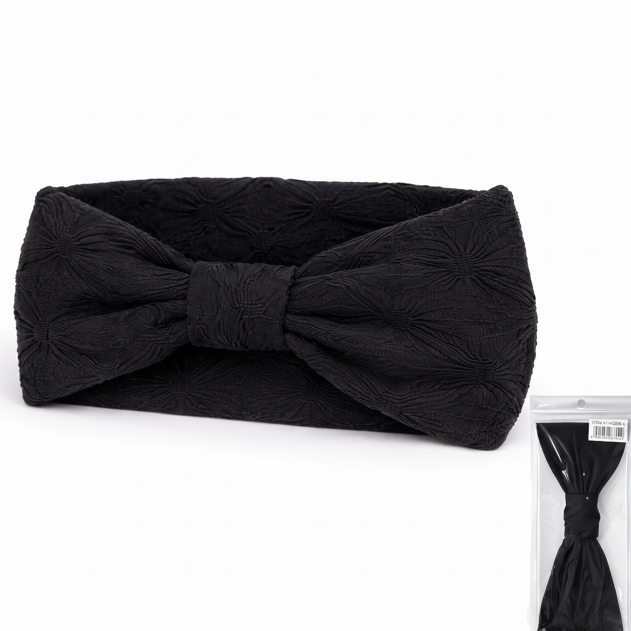 Black patterned fabric headband for women