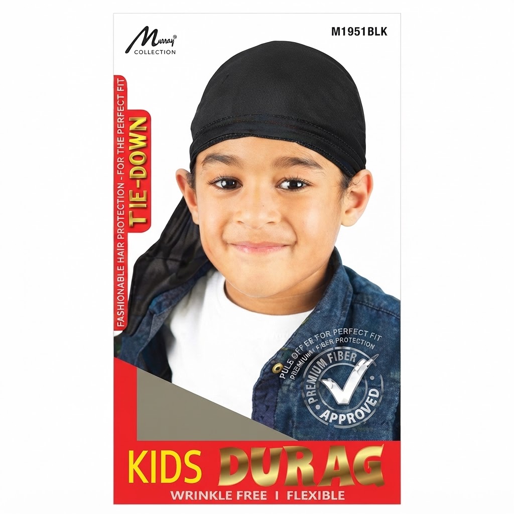 Kids Tie Down Durag in Black for stylish hair care