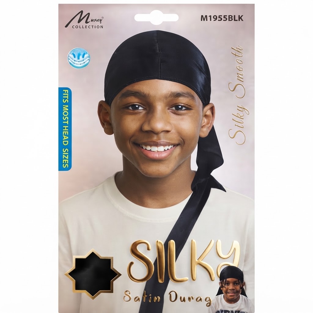 Murry Silky Satin Durag in black, designed for comfort and style.
