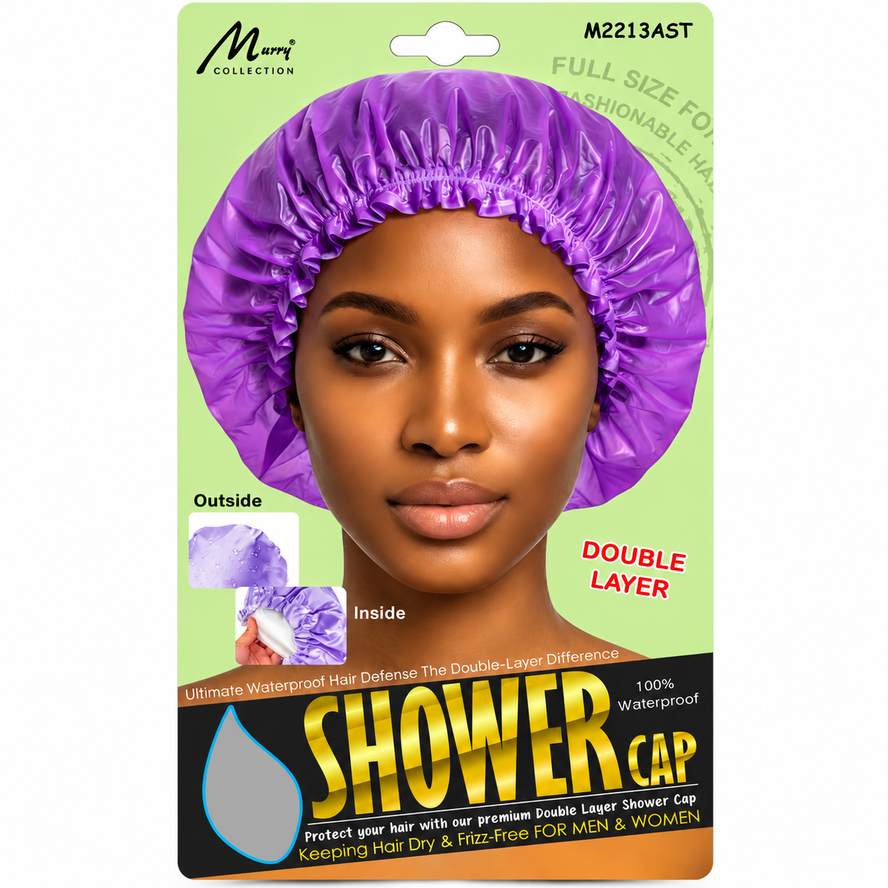 Murry Double Layer Shower Cap in purple, designed for stylish waterproof hair protection.