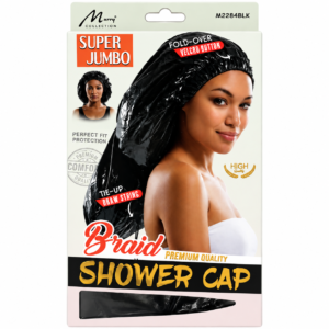 Murry Braid Shower Cap Jumbo Black with Velcro Button and Drawstring