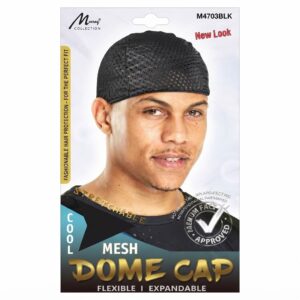 Black mesh dome cap for men, flexible and stylish headwear.