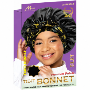 Kids Fancy Tie Bonnet Glitter Black for stylish hair protection