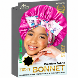 Kids Fancy Printed Tie Bonnet in Pink for hair protection and style