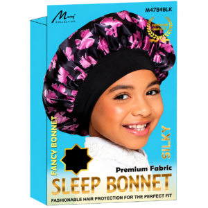 Kids Fancy Silky Bonnet With Band Black for hair protection