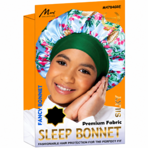 Kids Fancy Silky Bonnet With Band in Green, perfect for hair protection and style.