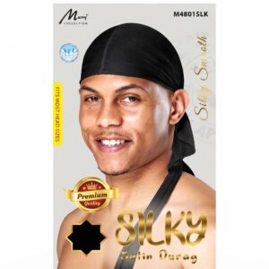 Murry Silky Satin Durag in black, ideal for hair protection and styling.
