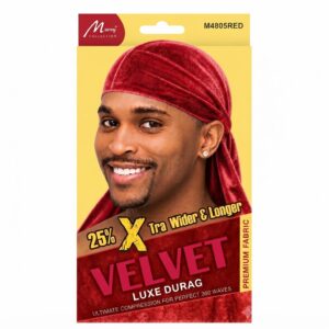 Murry Velvet Durag in Red for men, perfect for styling and wave compression