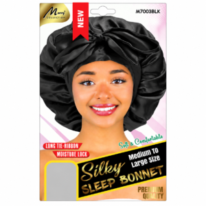 Double Sided Long Tie Bonnet in Black for hair protection during sleep