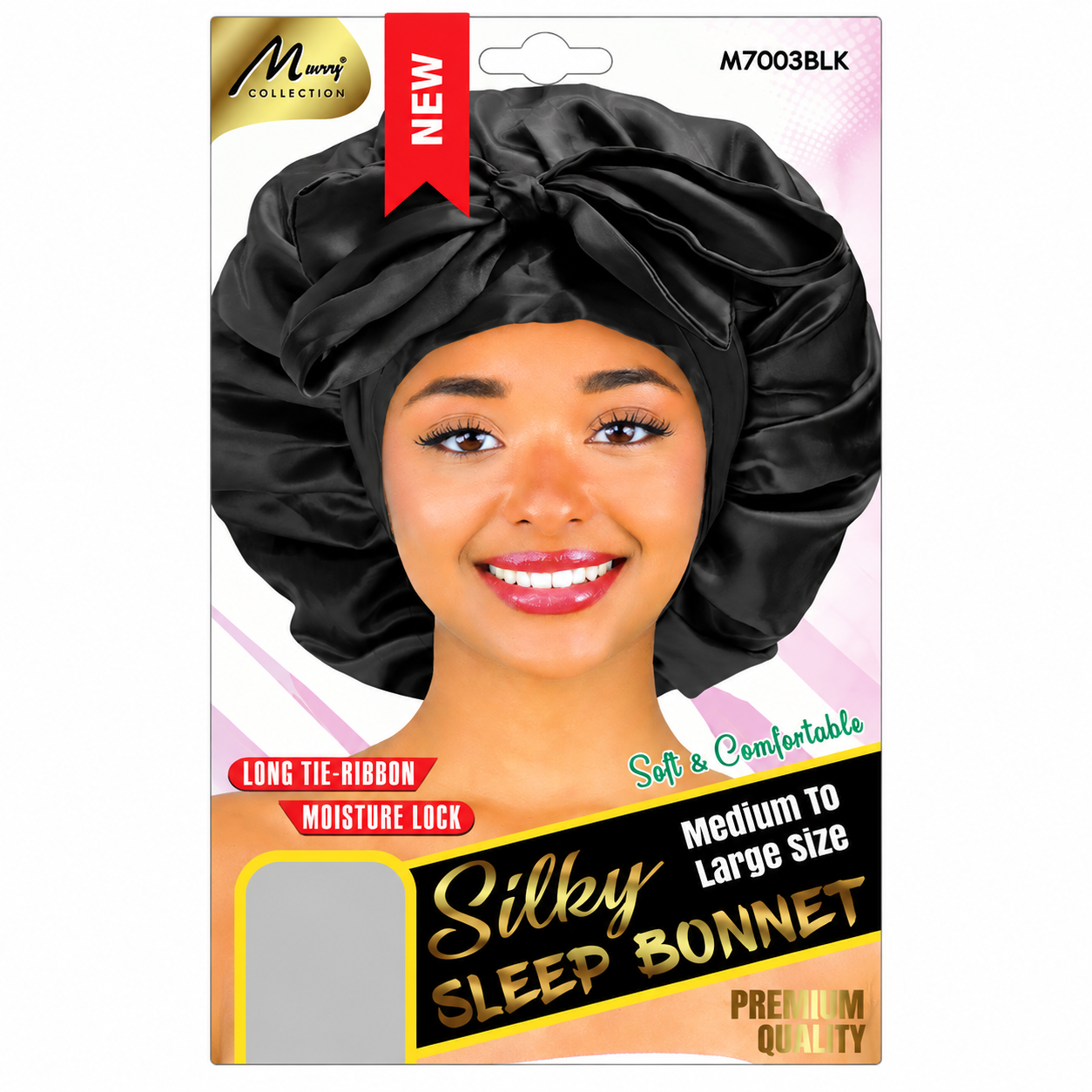 Double Sided Long Tie Bonnet in Black for hair protection during sleep