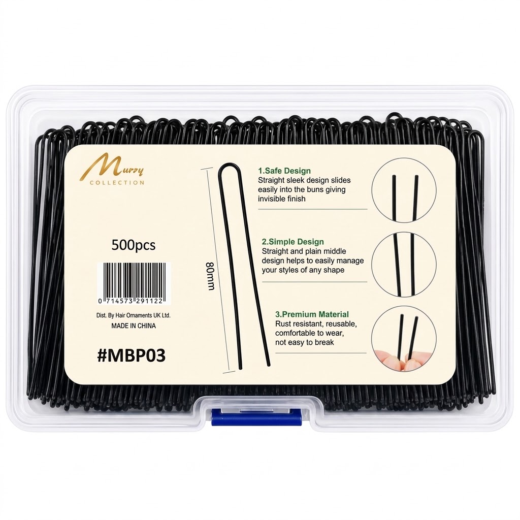 Murry Hair Pin Straight 500cp 80mm in a pack, perfect for styling and securing hair.