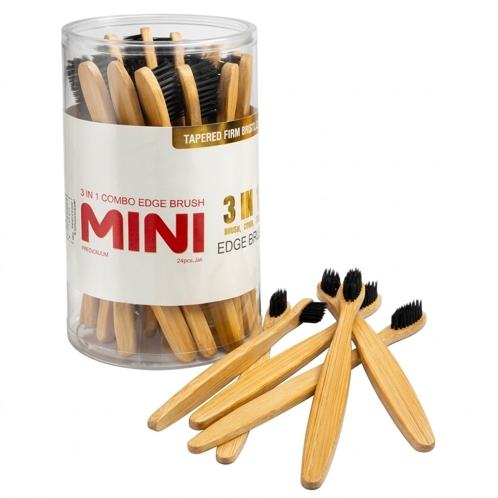 Murry Bamboo Edge Brush Jar containing 24 eco-friendly brushes for precise styling