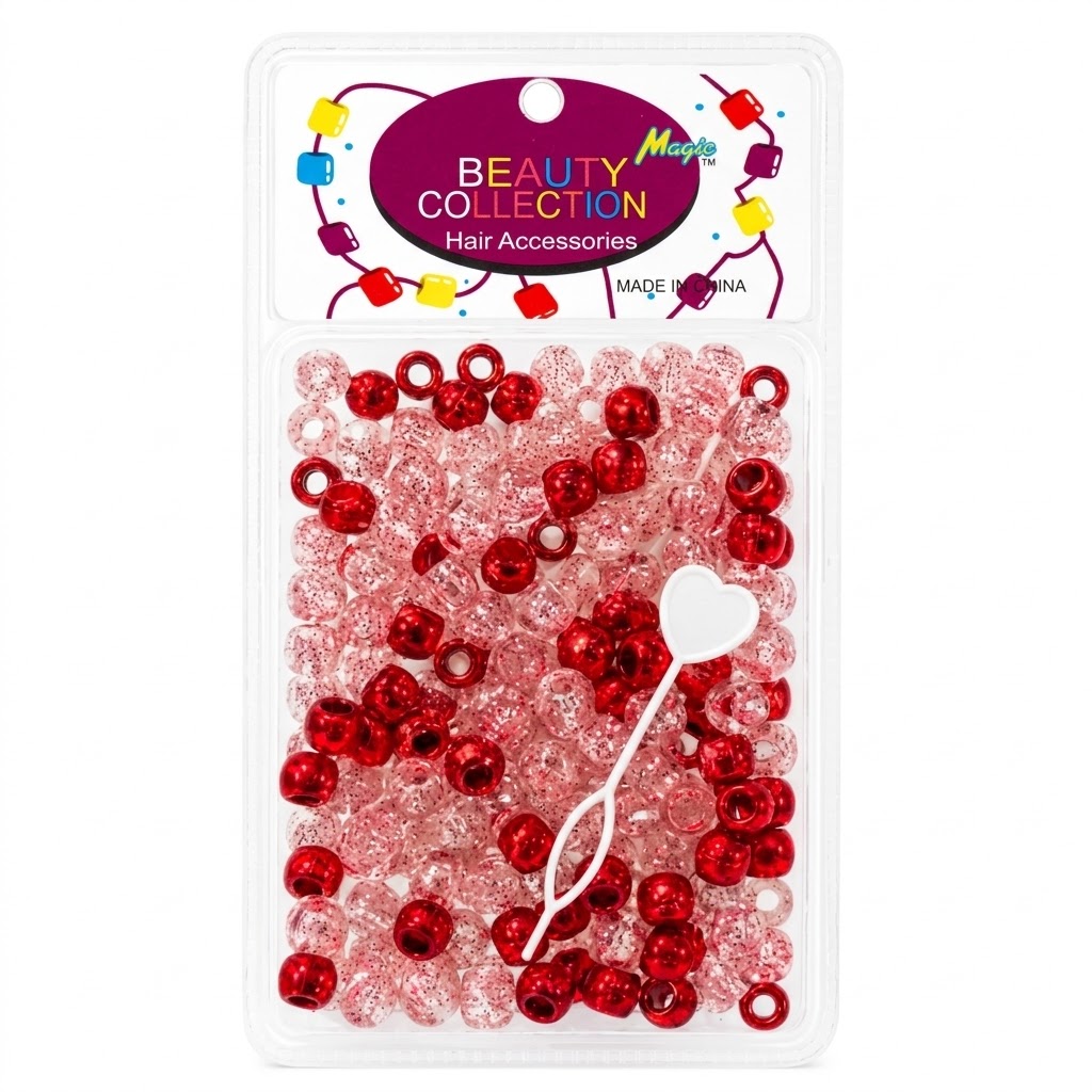 Metallic Bead Red Large Pack for hair styling and accessories
