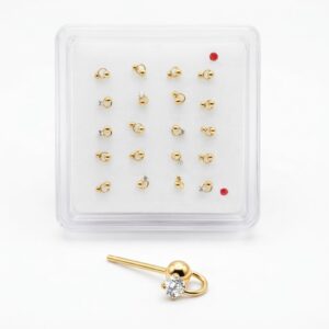 Nose Ring Round With Two Stone Gold showcased in a display pack