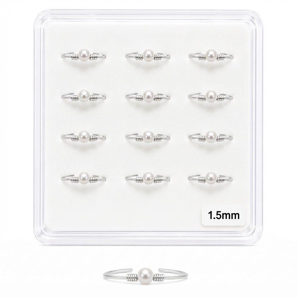 Elegant silver nose stud featuring a pearl design, perfect for body jewellery.