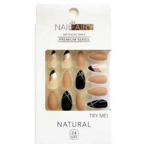Nail Fairy Fancy Artificial Nails in Black Beige White Mix Colour Set