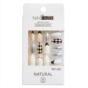 Fancy Finger Nail Color Mix in White, Silver & Beige by Nail Fairy