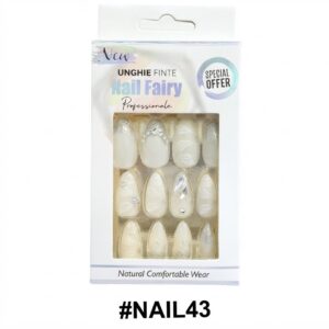 Fancy white finger nails with stones for stylish nail art