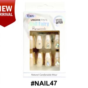 Fancy Finger Nail Lite Pink With White Tip - Elegant faux nails