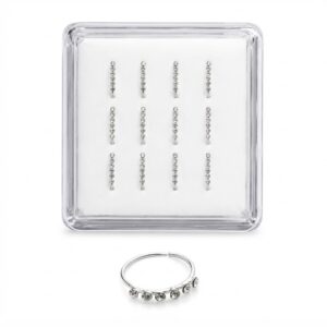 Elegant silver nose ring stones with sparkling details in a display case