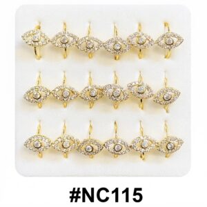 Nose Ring Eye with Stones showcasing elegant eye-shaped designs in gold with sparkling stones.