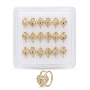 Glamorous heart-shaped Nose Ring Lock n Key in gold with sparkling details.