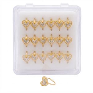 Gold double layer heart-shaped nose rings in a pack