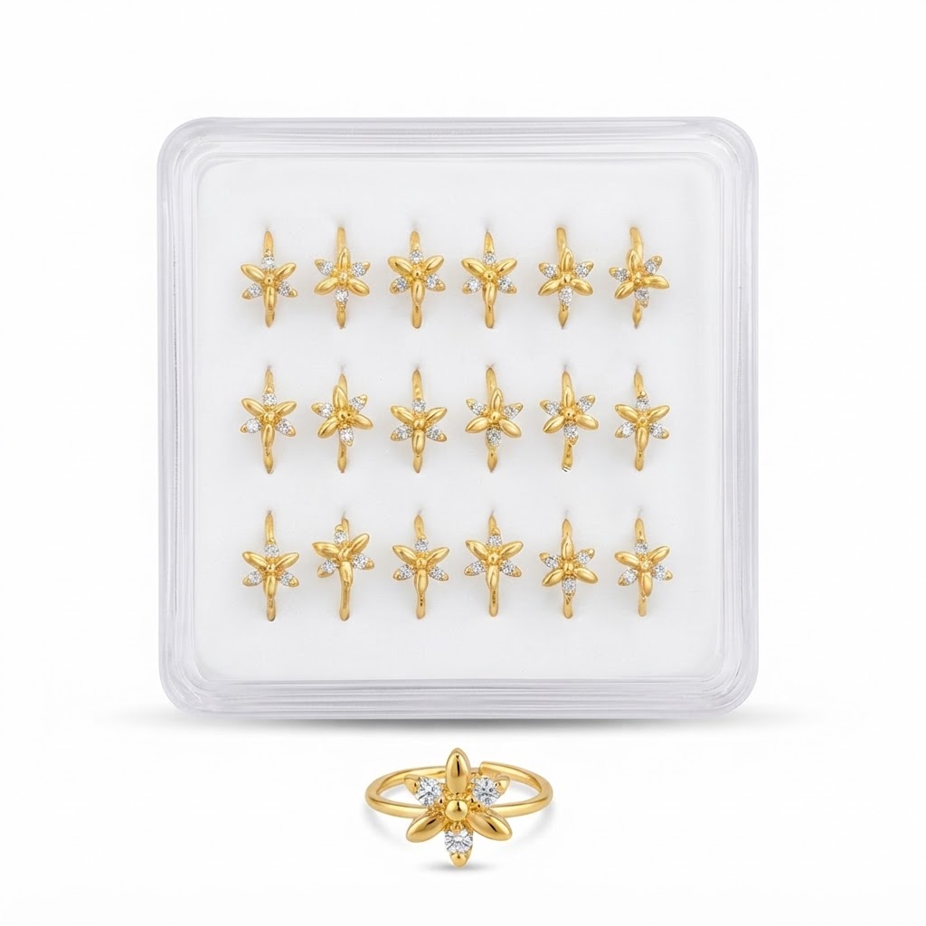 Mini Flower Shape Nose Ring in GOLD with sparkling accents