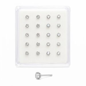 Nose Stead Round Silver Stone XL 2.5MM nose stud with a round silver stone in a display case