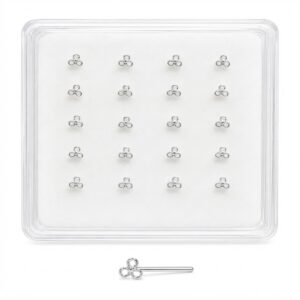 Clear flower style nose stud in a display case