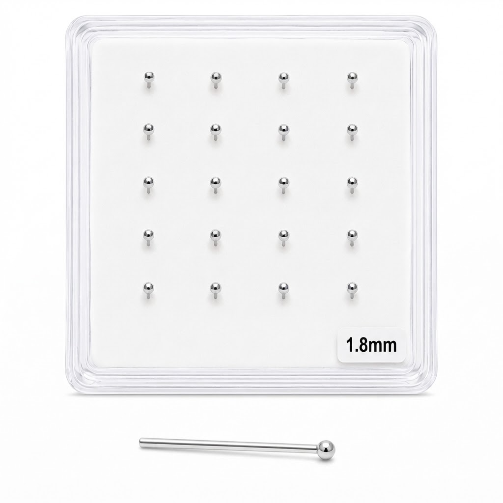 Nose Studs Round Ball Medium in a display tray