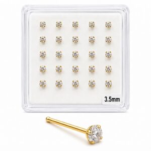 Extra Large Gold Nose Studs 3.5 mm with sparkling design