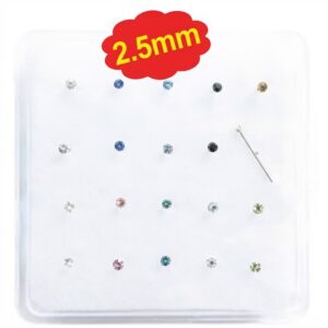 Large assorted nose studs in various colours, 2.5mm size