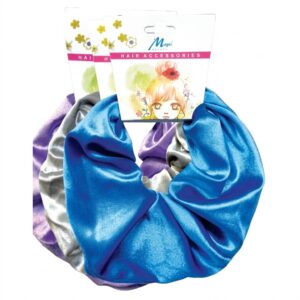 Assorted large satin hair scrunchies in vibrant colours