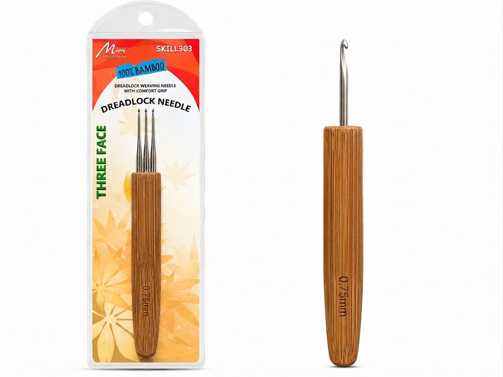 Murry Collection Three Face Dreadlock Weaving Needle 0.75mm in natural bamboo