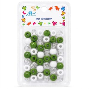Jumbo hair beads in green, white, and clear for hair styling
