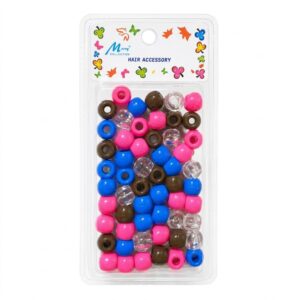 Vibrant jumbo hair beads in blue, brown, pink, and clear for hair styling