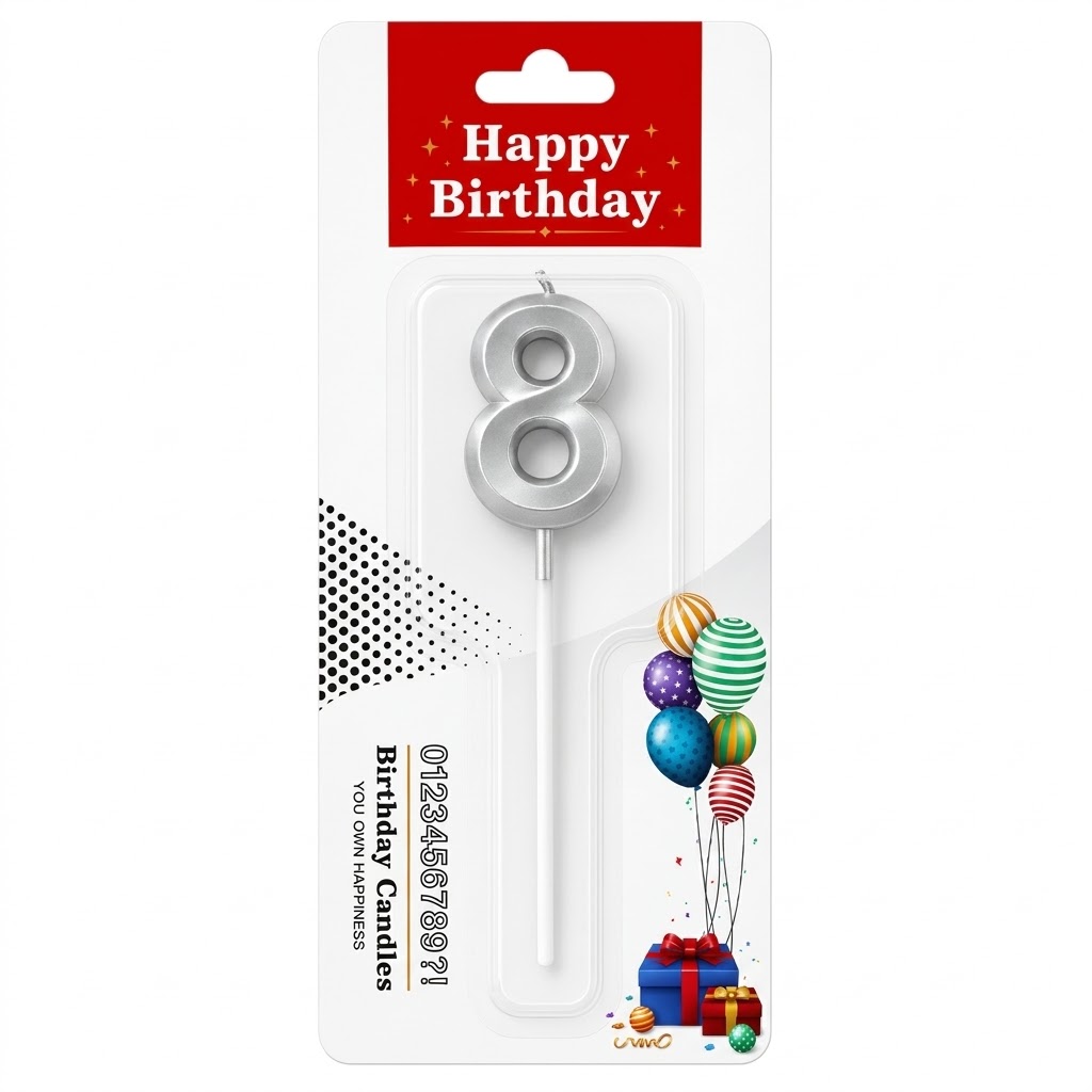 Silver 8 Birthday Candle for celebrations