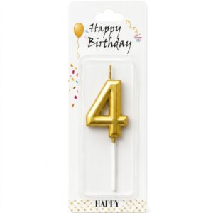 Gold '4' birthday candle for cake decoration