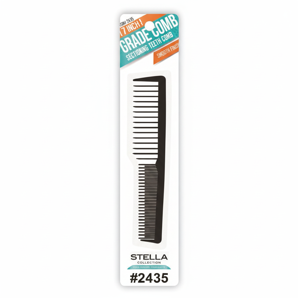 Stella, 7″ Grade Comb with Sectioning Teeth, Black #2435