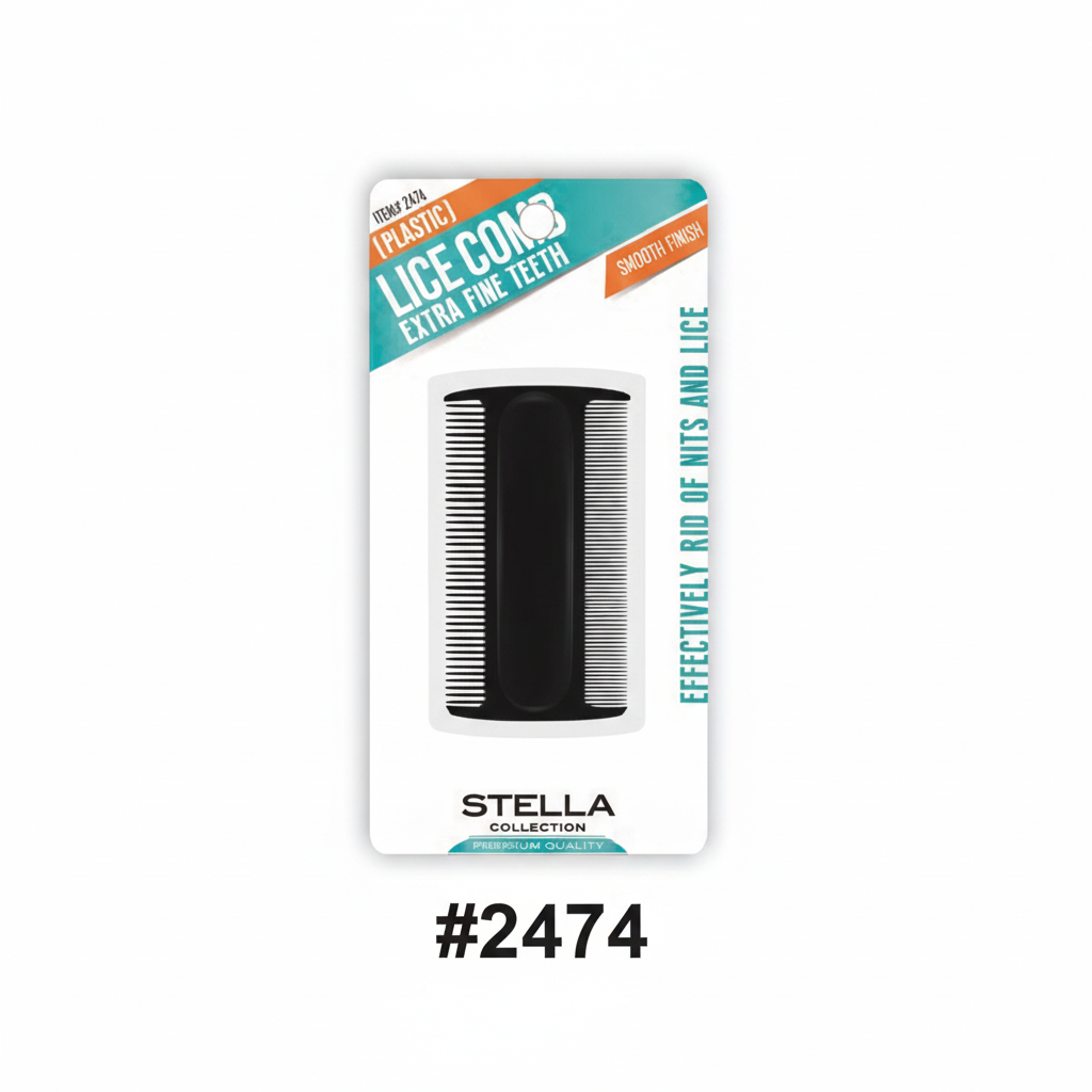 Stella, Plastic Lice Comb with Extra Fine Teeth Black #2474