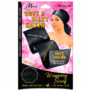 Satin Wrapping Scarf Black Soft Silky Hair Protection #M1170B