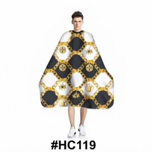 Barber Cape with Chain Black/Gold Pattern for Salon Use #HC119