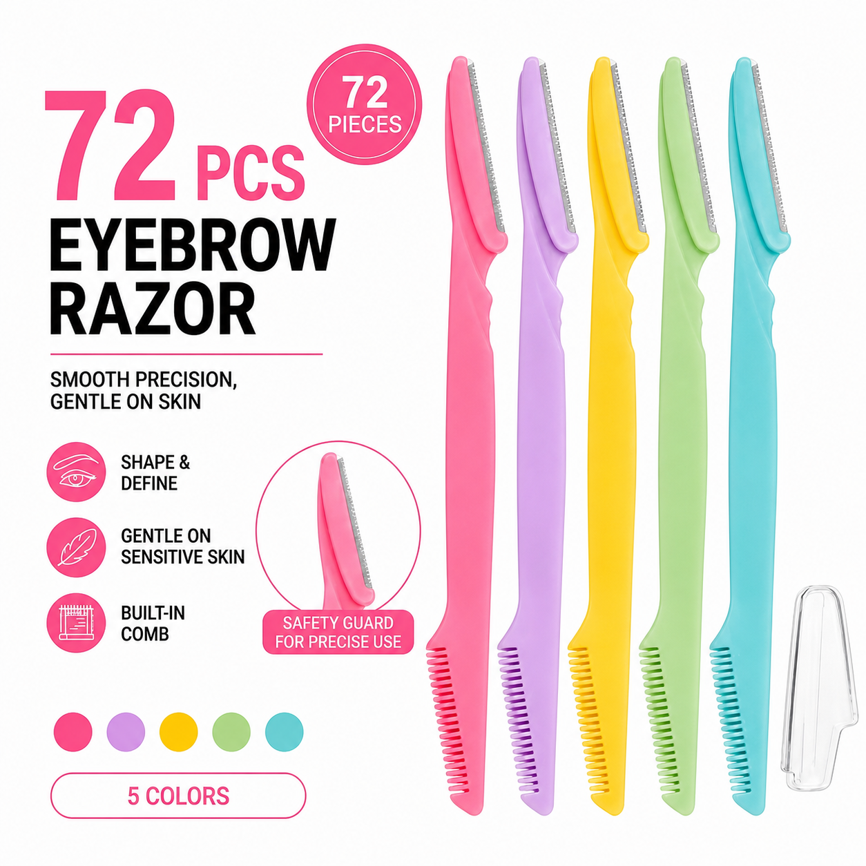 Comb Eyebrow Razor Precision Grooming Tool 72Pcs Jar #EBR001C