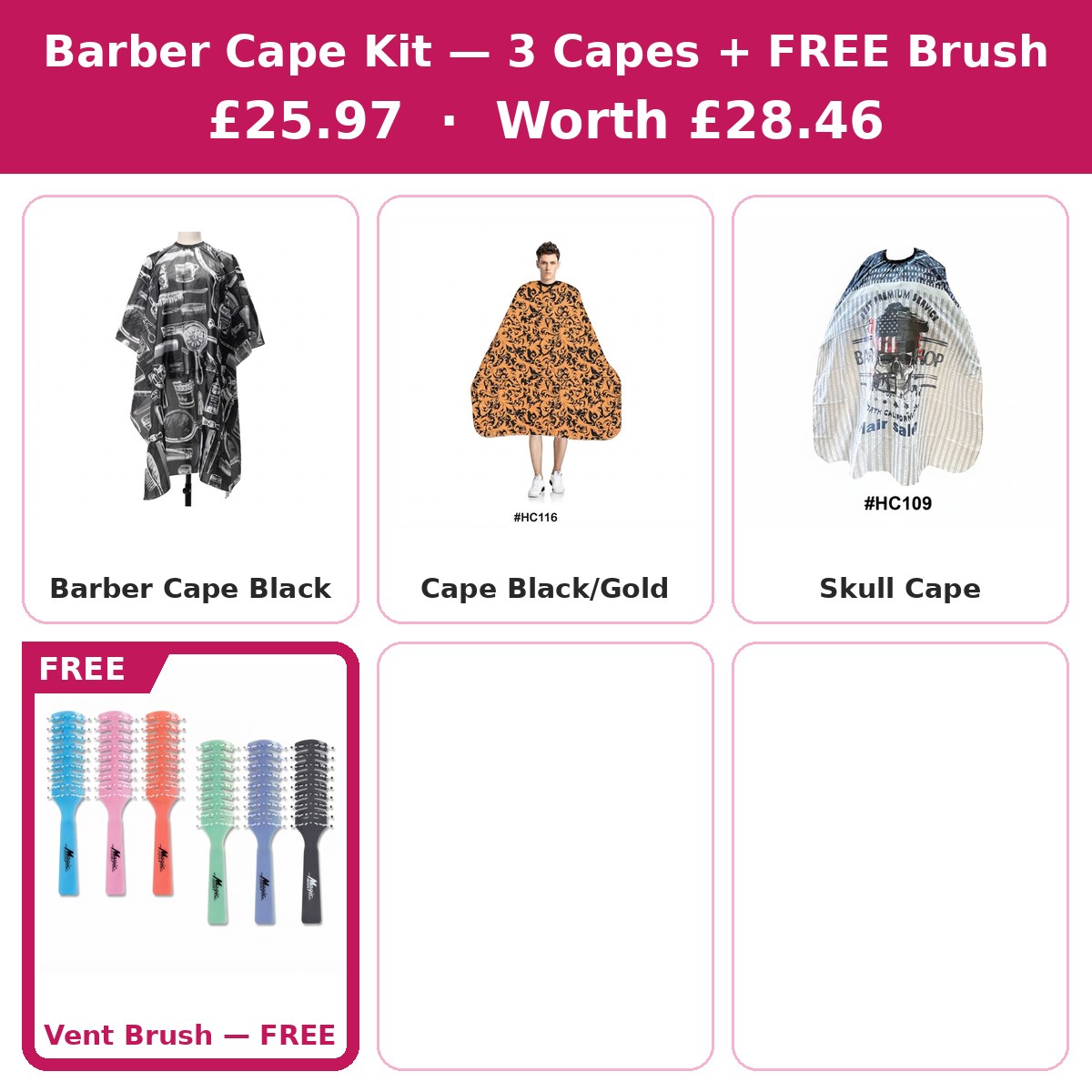 Barber Cape Kit — 3 Capes + FREE Vent Brush #DEAL-14