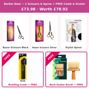 Barber Deal — 2 Scissors & Apron + FREE Comb & Duster #DEAL-01