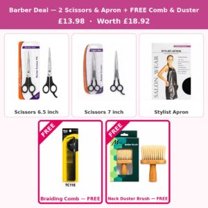 Barber Deal — 2 Scissors & Apron + FREE Comb & Duster #DEAL-01