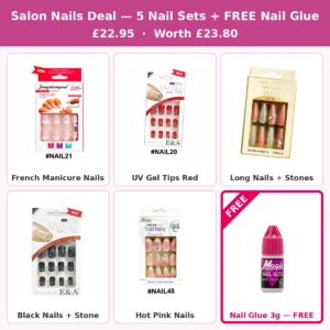 Salon Nails Deal — 5 Nail Sets + FREE Nail Glue #DEAL-02