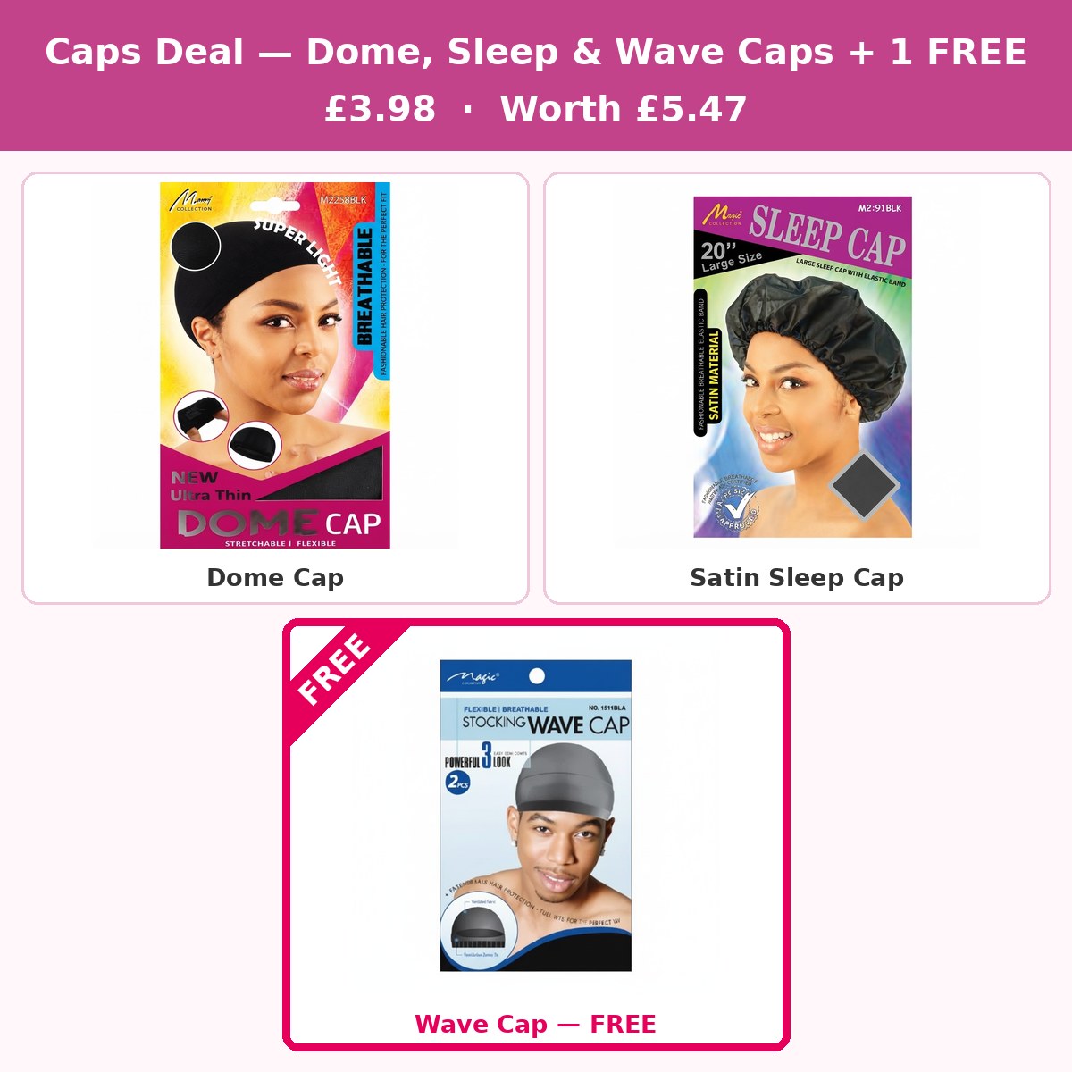 Caps Deal — Dome, Sleep & Wave Caps + 1 FREE #DEAL-03
