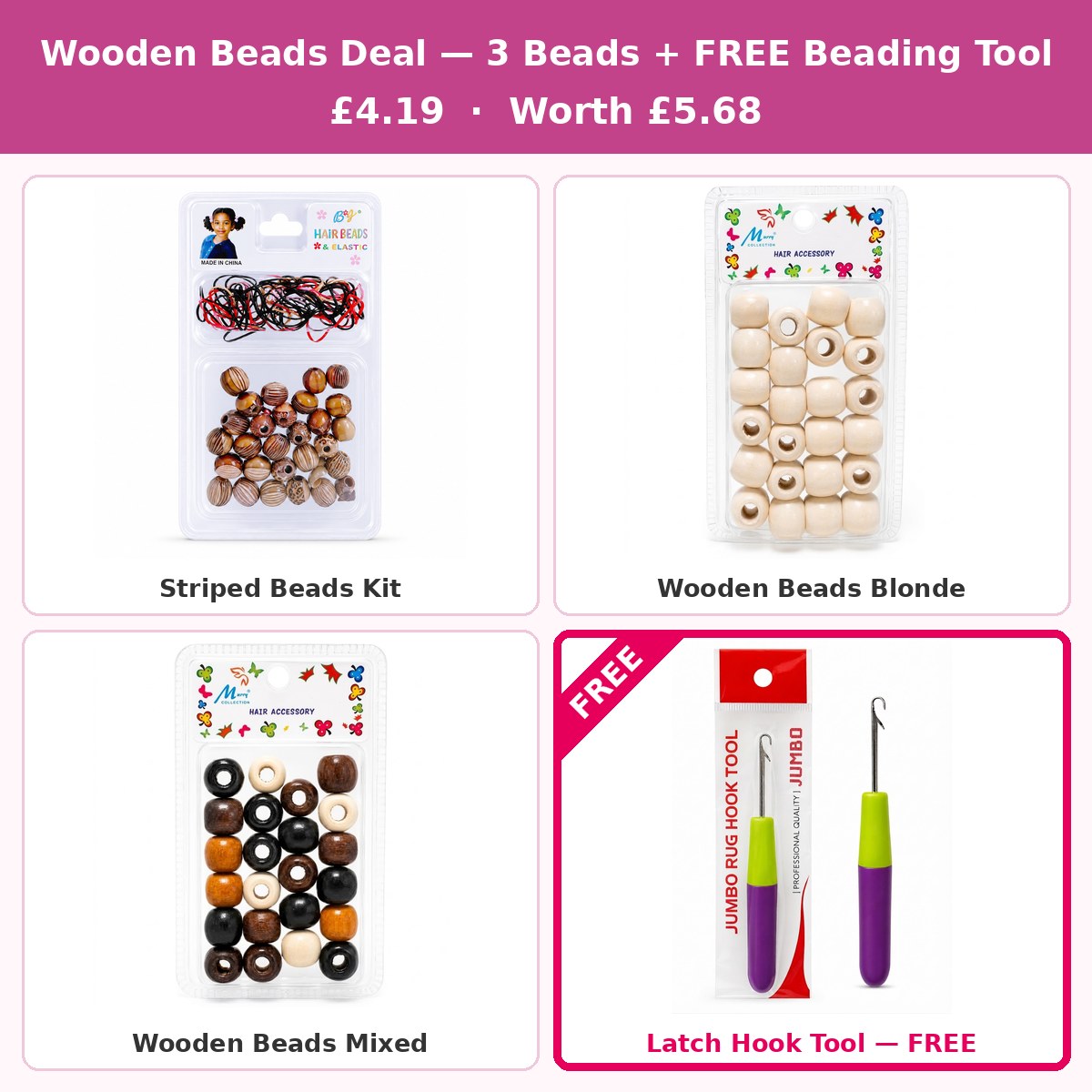 Wooden Beads Deal — 3 Beads + FREE Beading Tool #DEAL-05